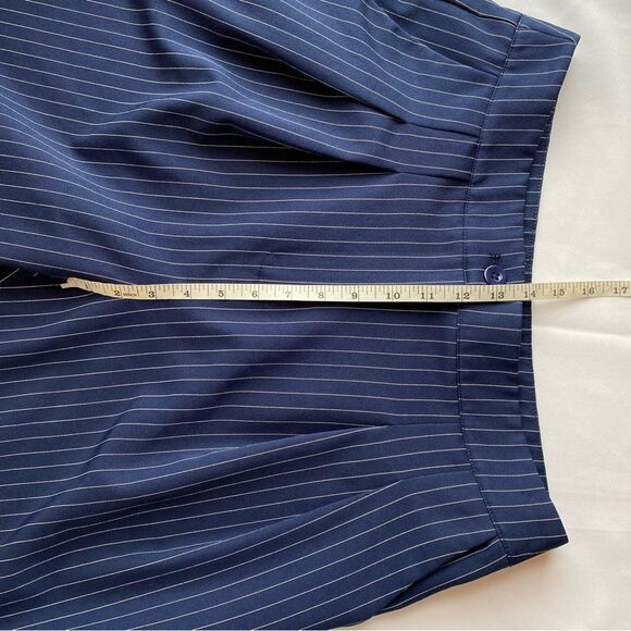 Commense Navy Pinstripe Pleated Wide-Leg Trousers Size Large - Picture 15 of 16